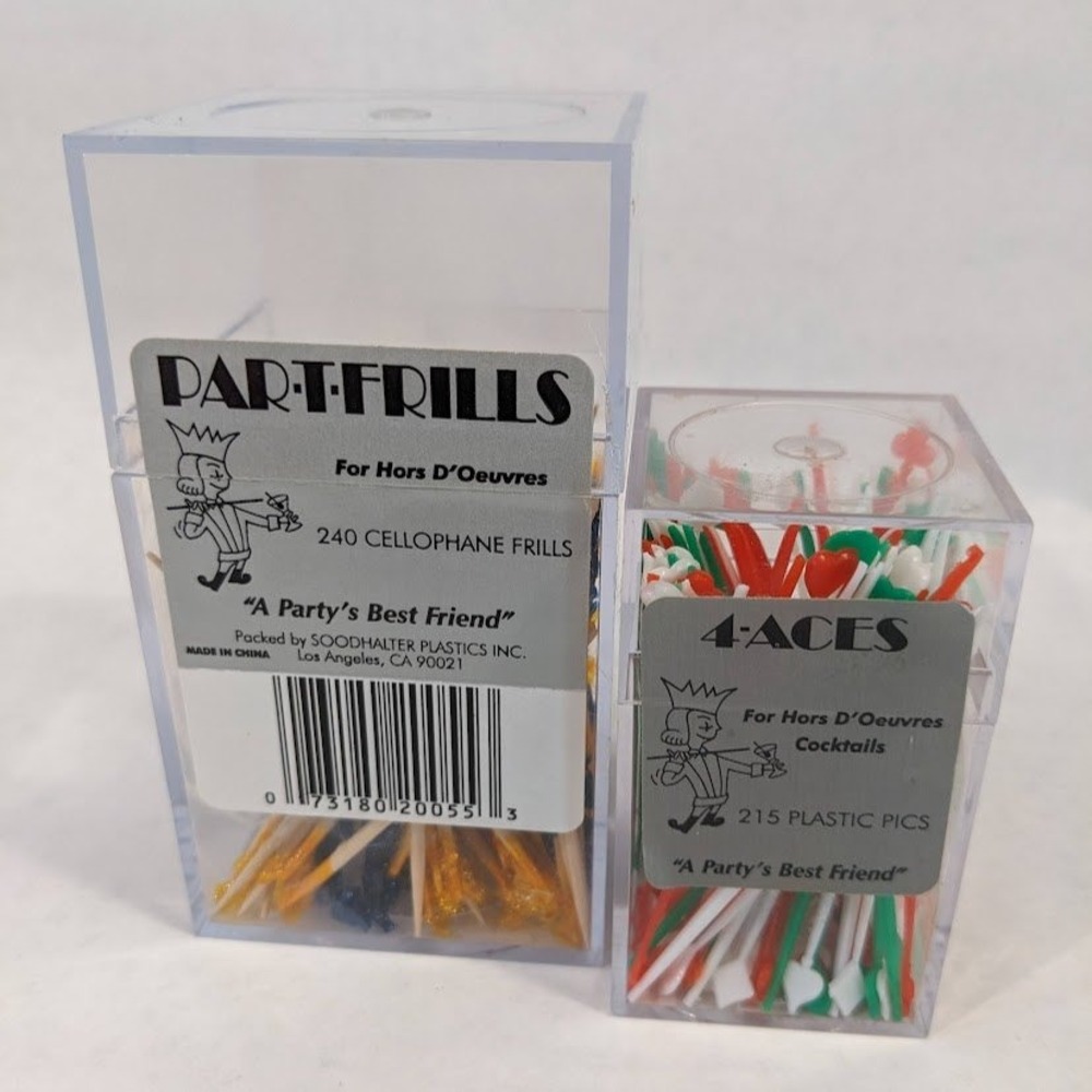 Vintage Soodhalter Plastics Part-T-Frills & 4-Aces Cocktail Picks Set MCM Party
